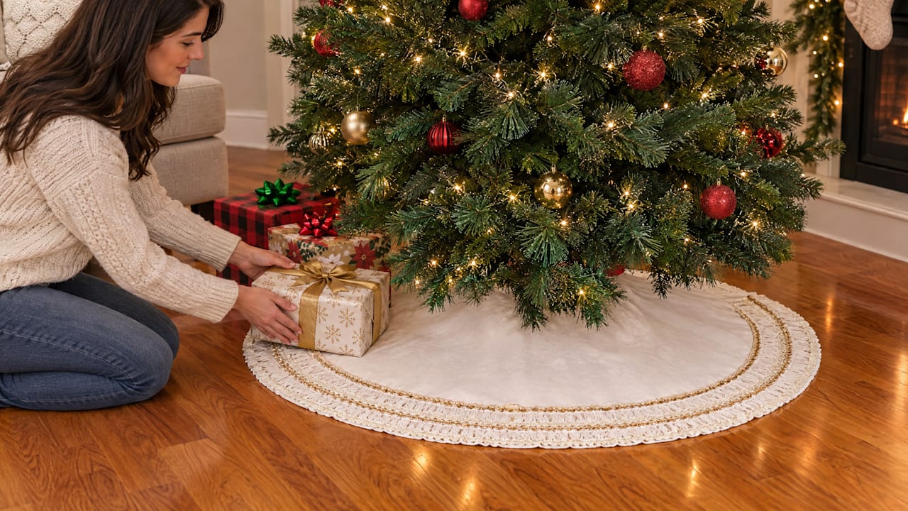 The Off-White and Gold Fringed Tree Skirt