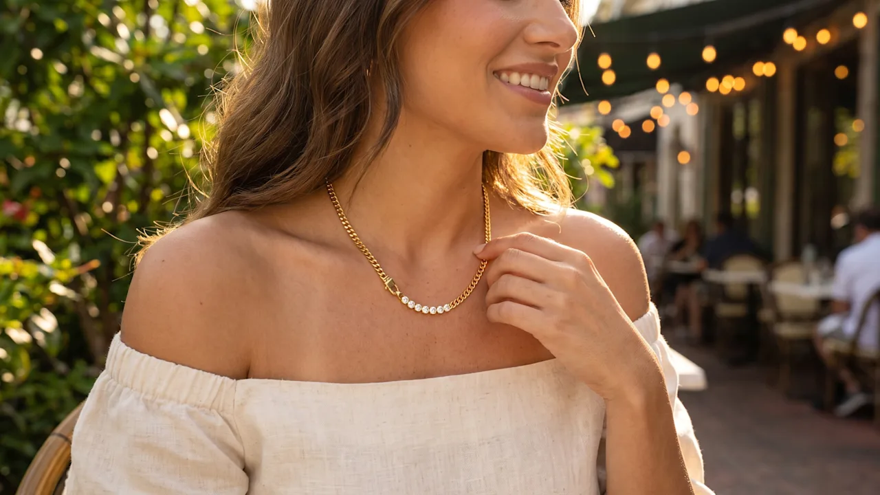 Saffron 18K Gold Plated Cuban Link Cubic Zirconia Necklace