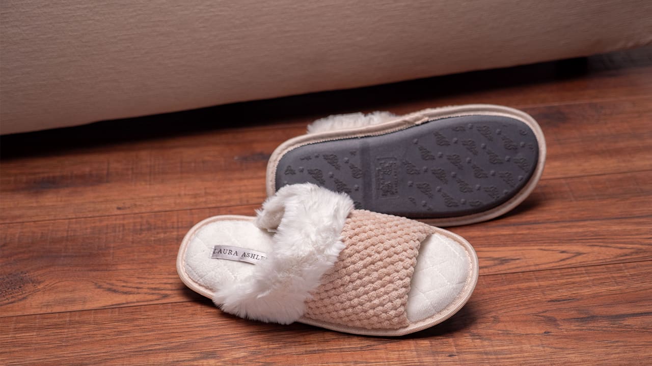 Laura Ashley Plush Open Toe Slippers with Memory Foam
