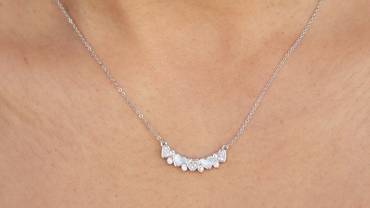 Savvy Cie Mother-of-Pearl & Cubic Zirconia Heart Bar Necklace
