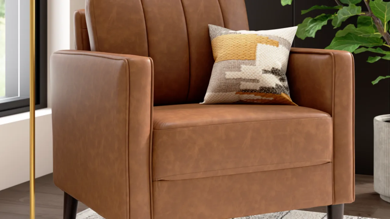 Max 32W Accent Chair in Buffed Camel Vegan Leather