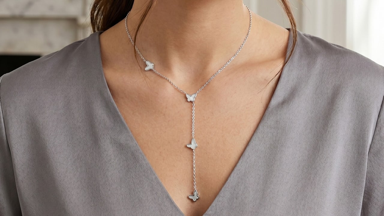 Kylie Harper Sterling Silver Mother of Pearl Floating Butterfly Y Necklace