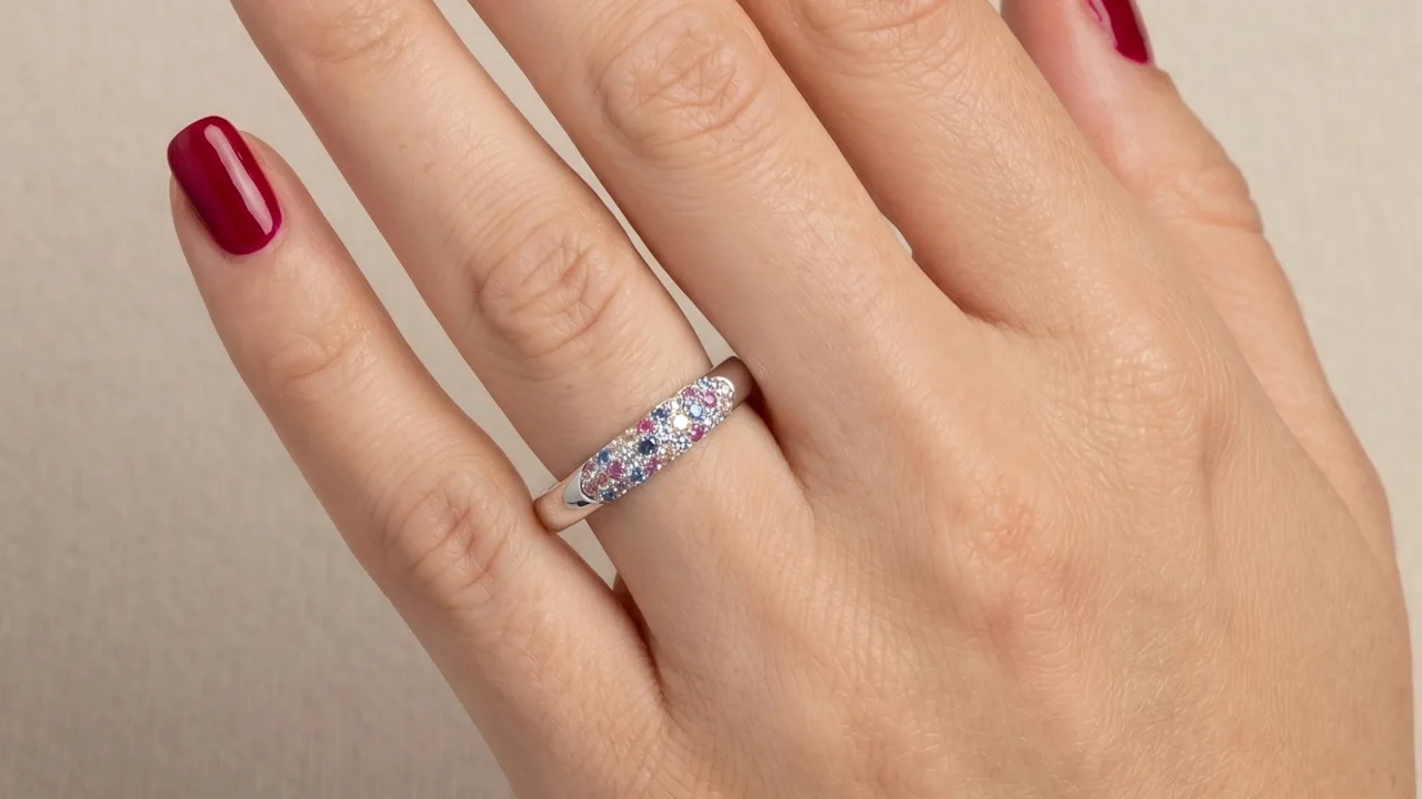 Kylie Harper Sterling Silver Petite Pastel Multi-Color Pave CZ Band Ring