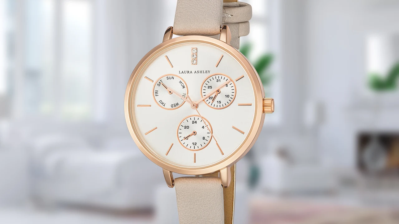 Laura Ashley Chrono Dial Watch with PU Vegan Leather Strap