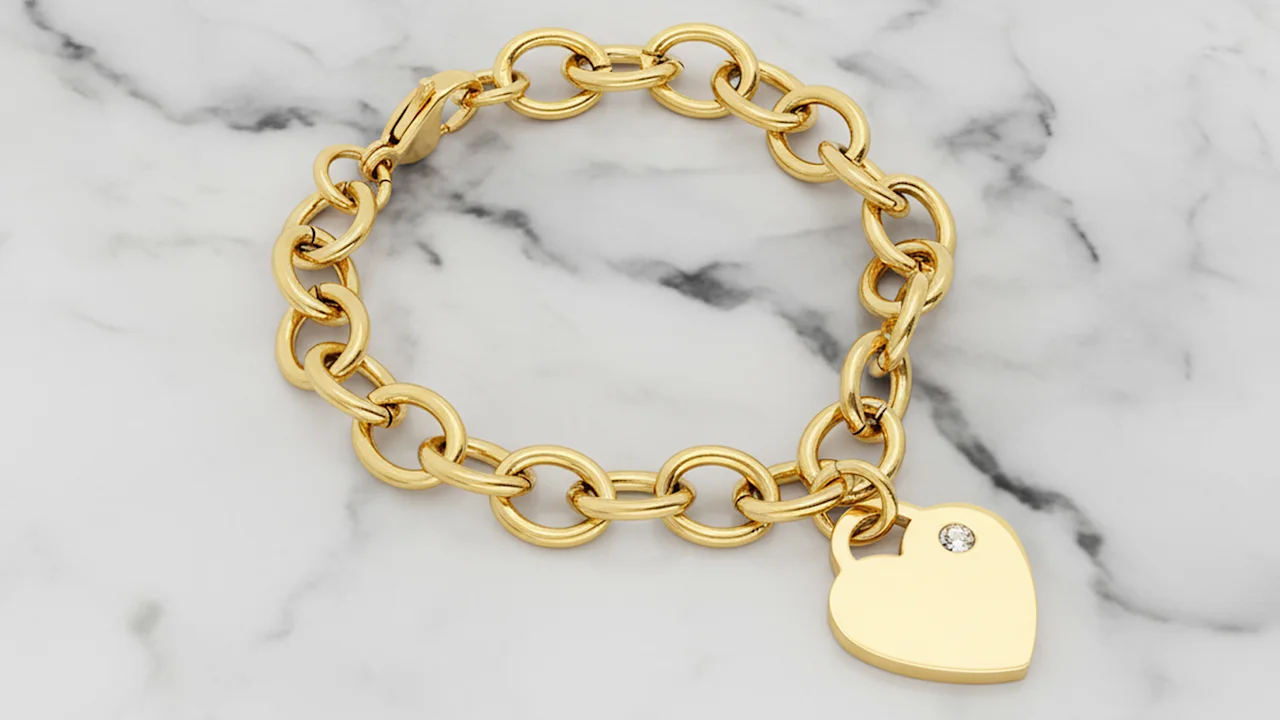 Steeltime Heart Charm with Crystal Bracelet & Necklace Set