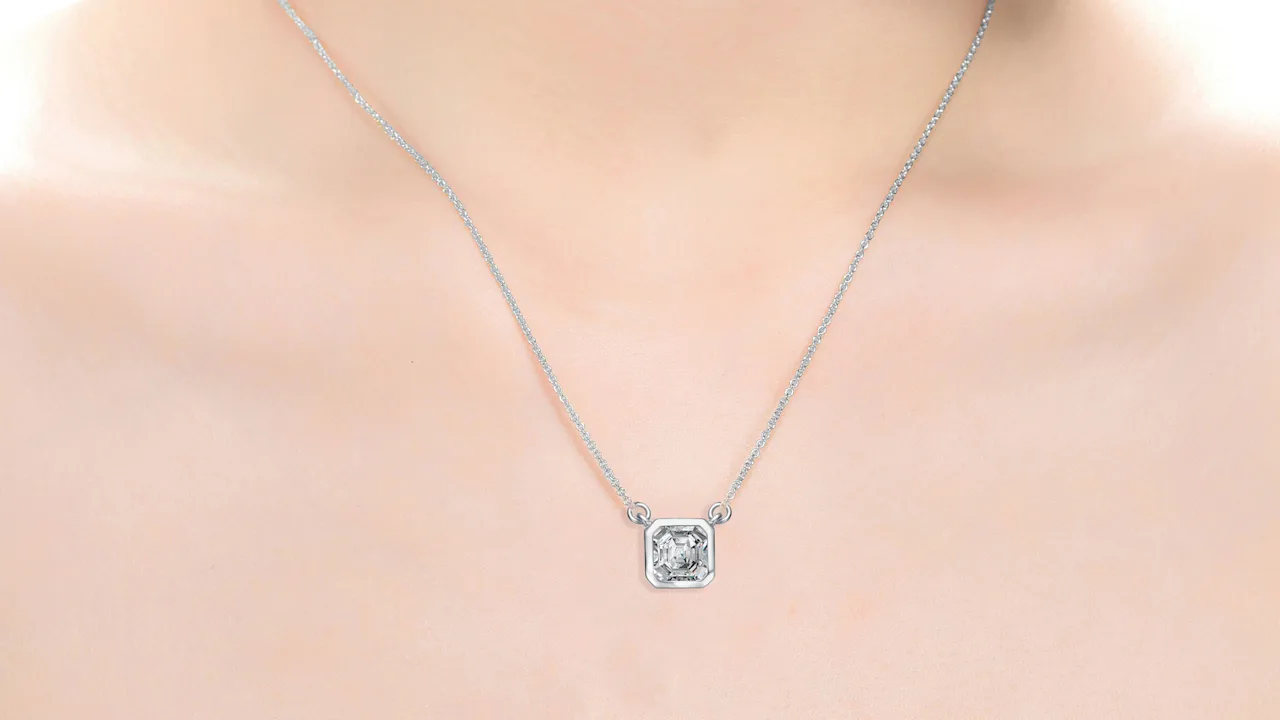 Rachel Glauber Asscher-Cut Simulated Diamond Stud Cable Chain Necklace