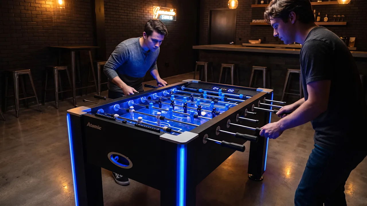 The Blue-Lit Foosball Table With Electronic Scoring