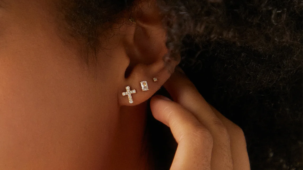 NADRI Cubic Zirconia Emerald & Cross Earring Set