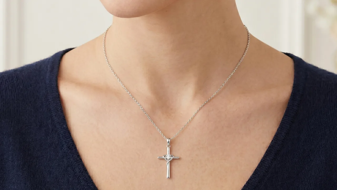 Kylie Harper Sterling Silver CZ Heart Cross Pendant