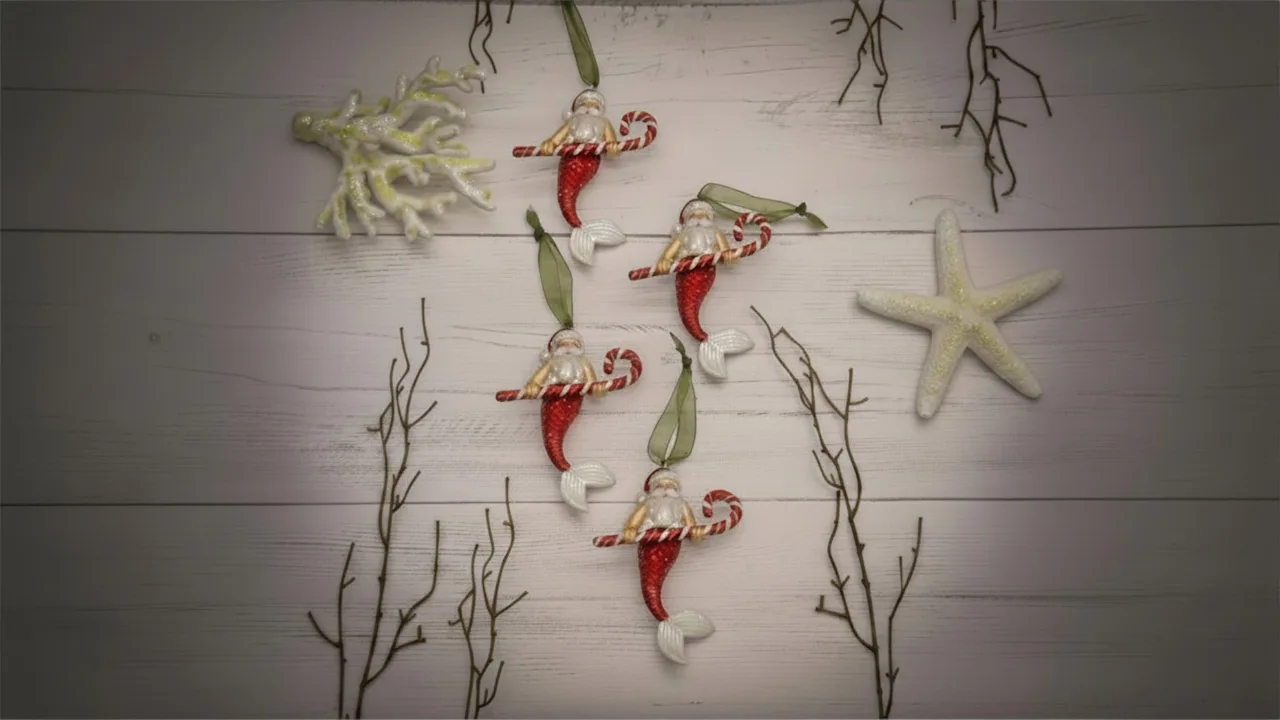 4-Pack: National Tree Company Glass Santa Merman Ornaments