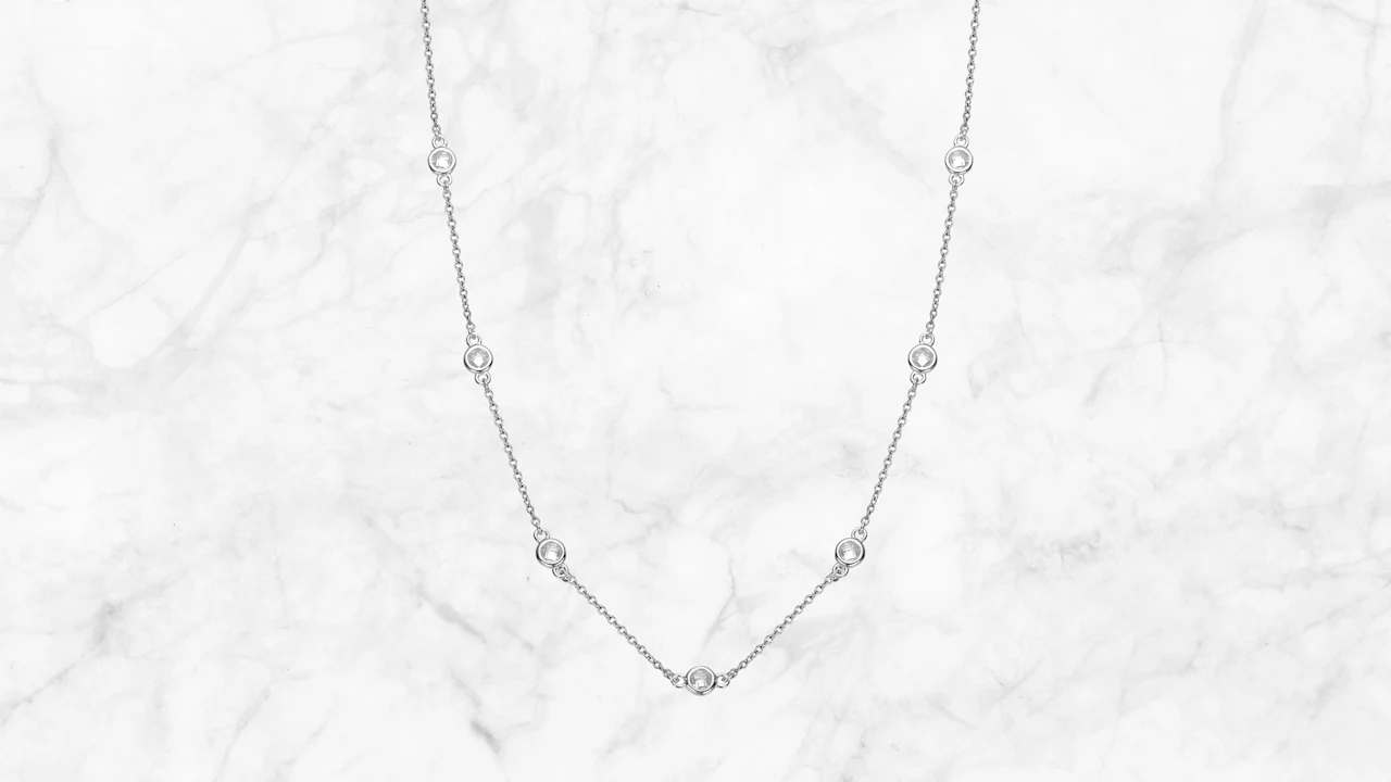 Rachel Glauber Rose Cut Simulated Diamond Link Necklace 14k White Gold Plated