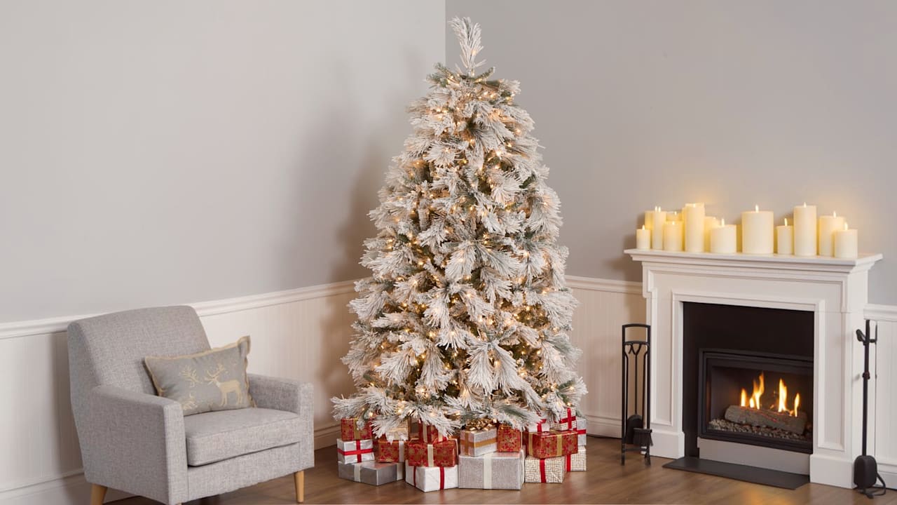 National Tree Company Flocked Bavarian Pine Trees with Clear Lights