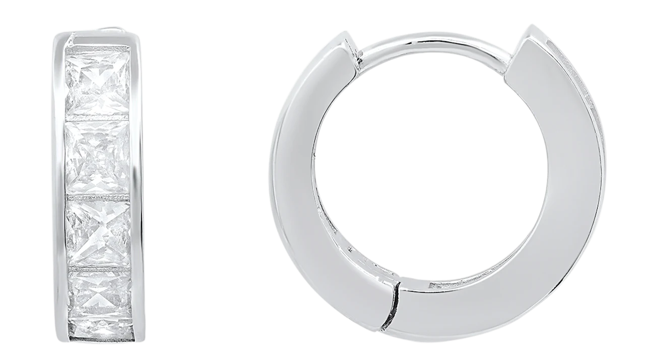 Kylie Harper Sterling Silver Petite Princess-Cut CZ Hoop Earrings