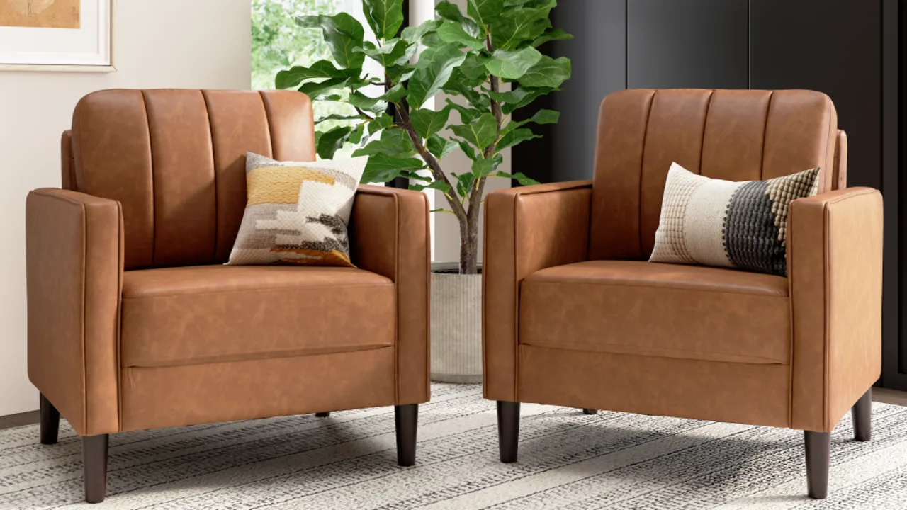 2-Pack: Max 32W Accent Chair in Buffed Camel Vegan Leather