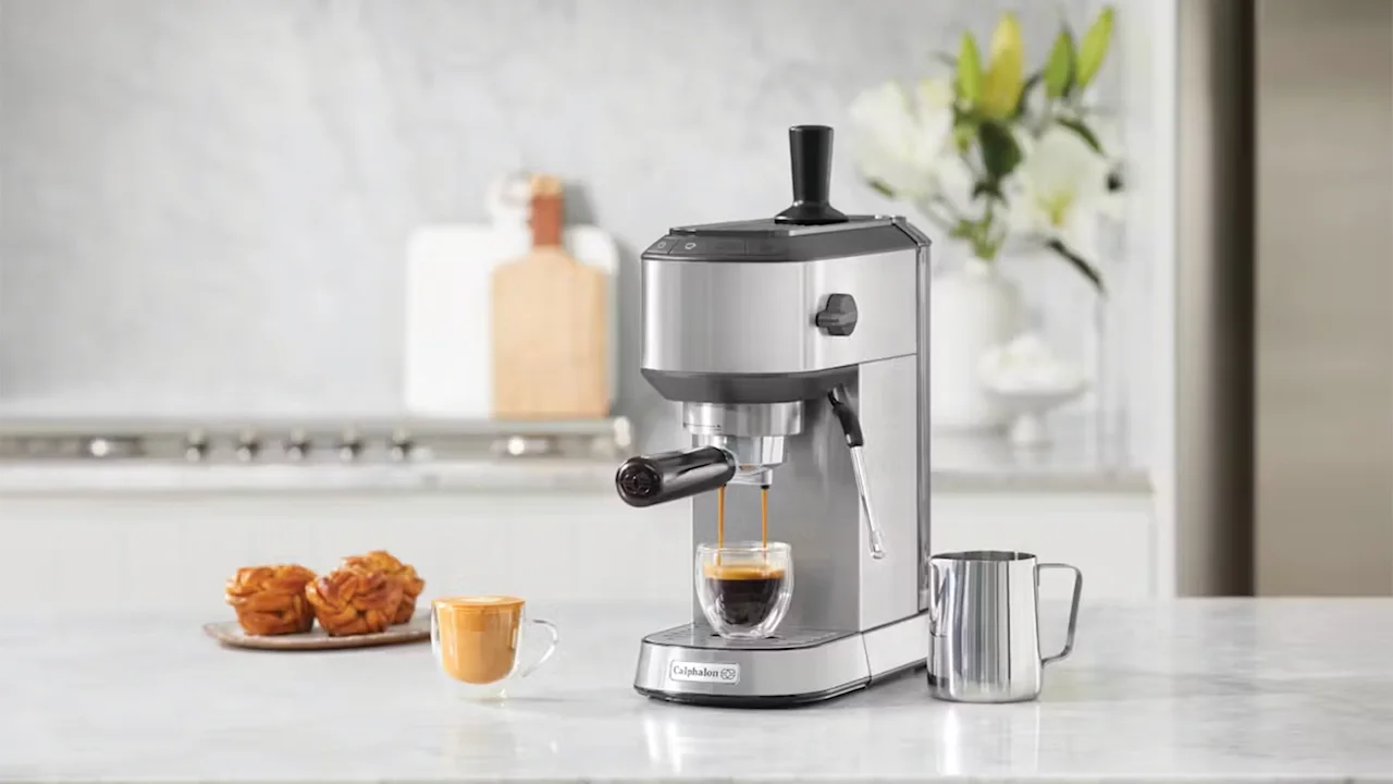 Calphalon Compact Stainless Steel Espresso Machine with Milk Frother