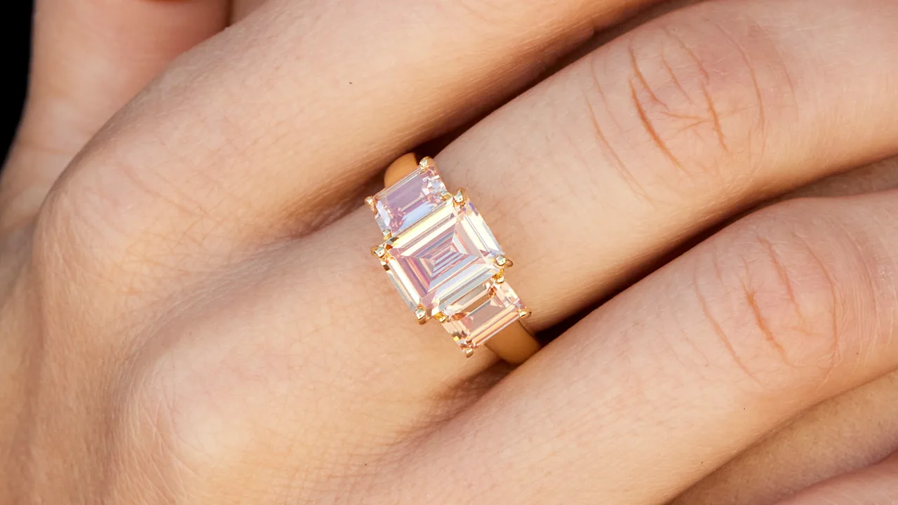 Savvy Cie Emerald Cut Champagne Cubic Zirconia 3-Stone Ring