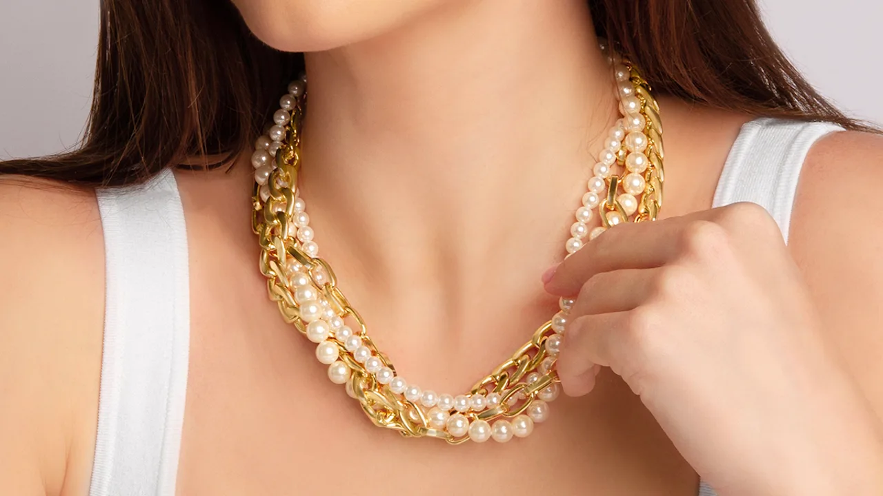 Martha Stewart Four Twisted Strand Pearl and Chain Necklace Gold 18-21"
