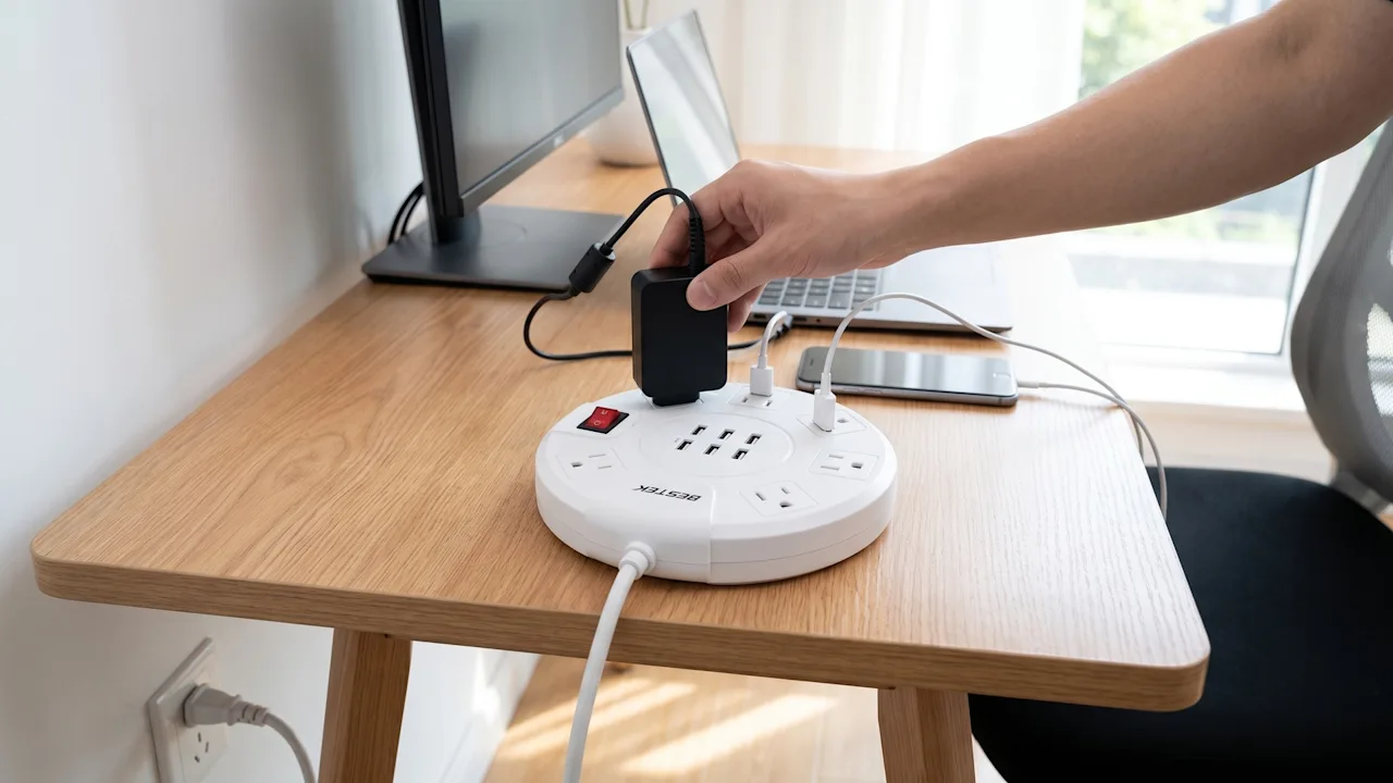Bestek 6' Extension Cord Travel Power Strip with 4 USB Ports & 6-Outlet