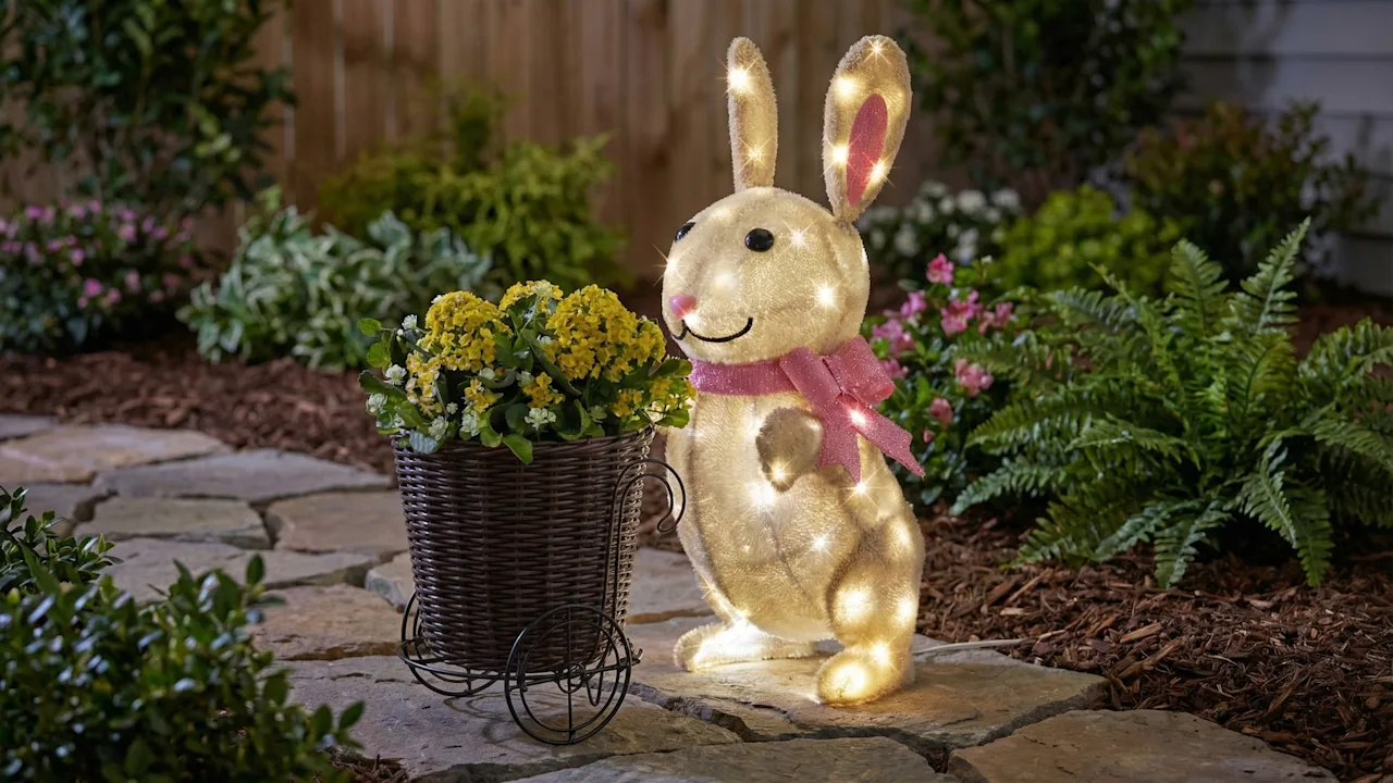 The 2' Twinkling Bunny Basket Planter
