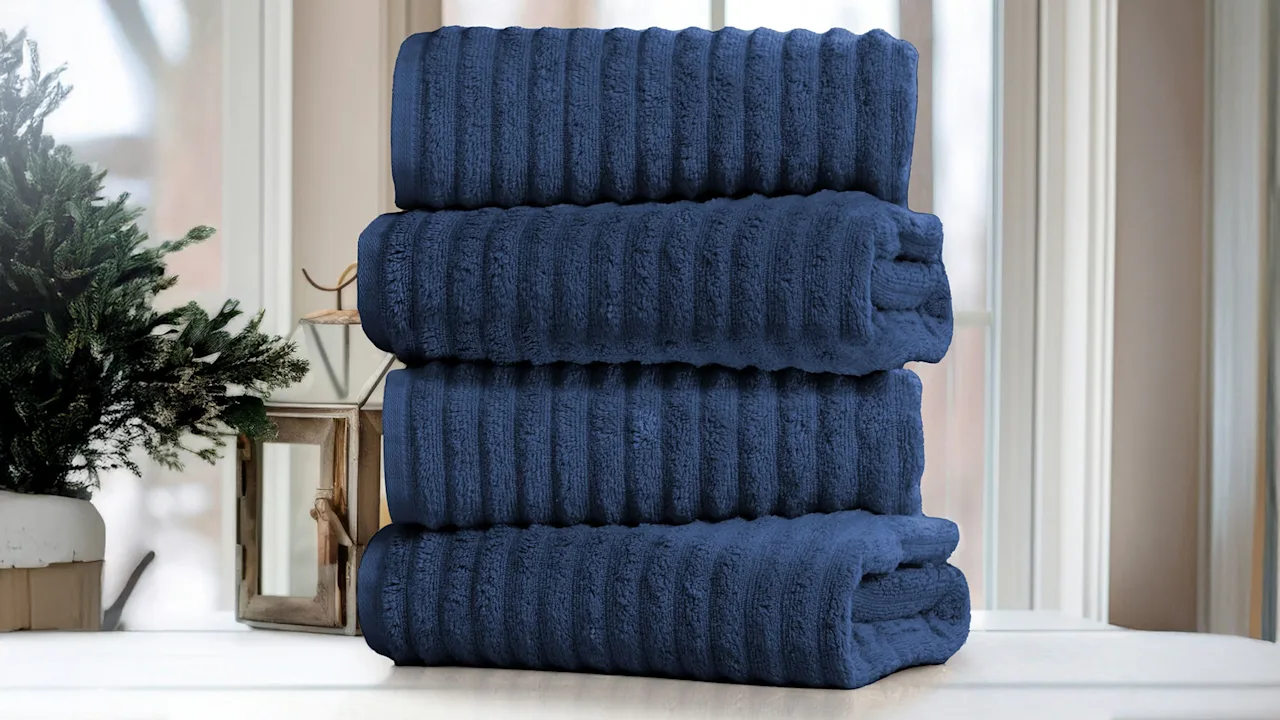 4-Pack: Bibb Home Ribbed Egyptian Cotton Bath Towel Set