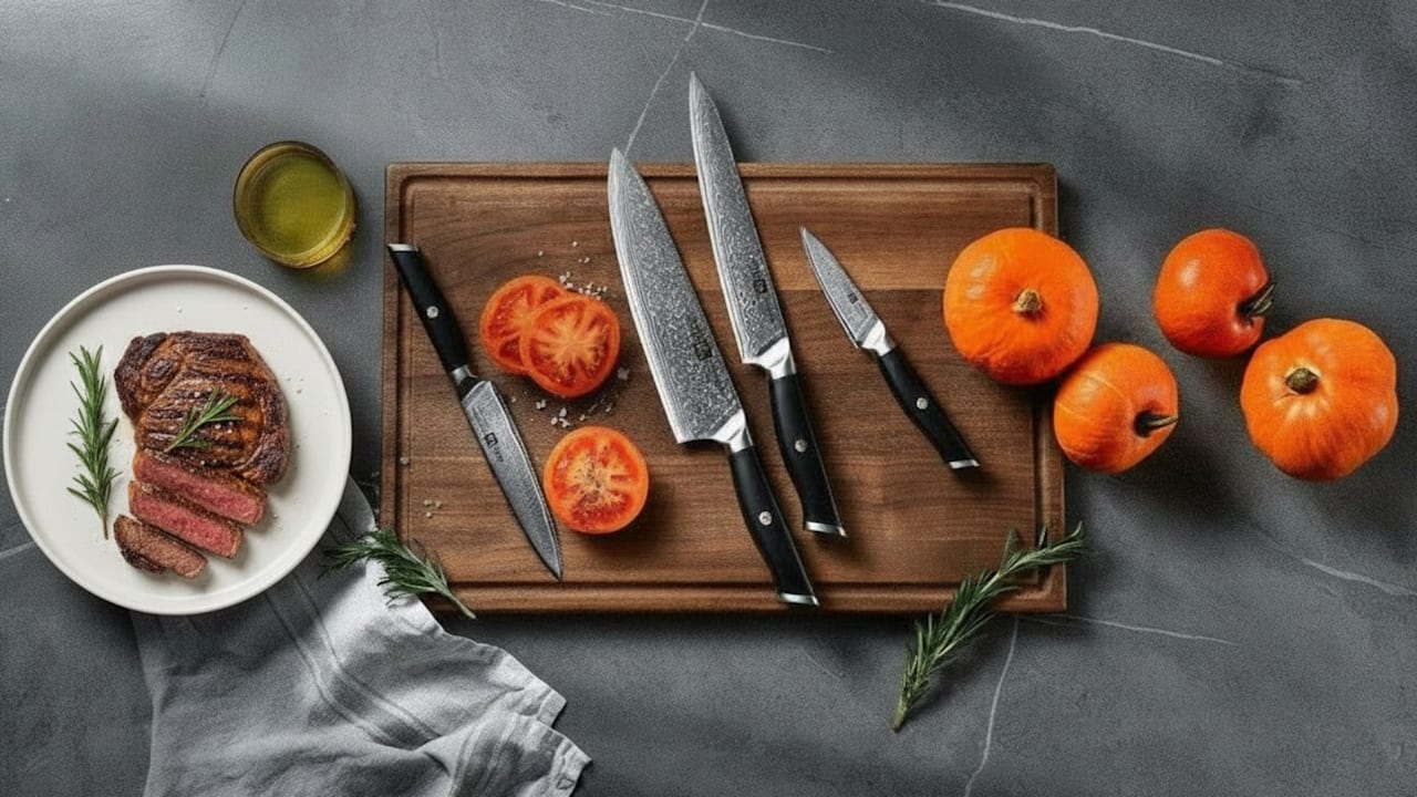 The Damascus Knife Set With Magnetic Storage