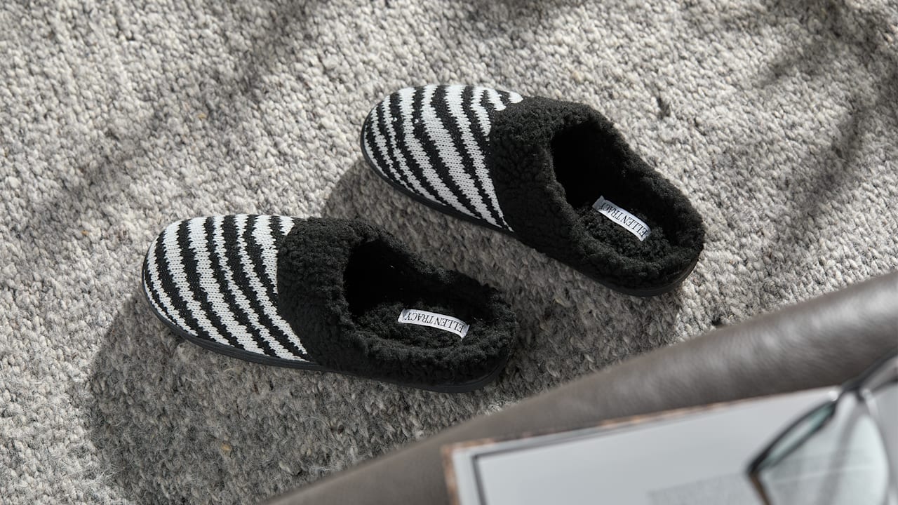 Ellen Tracy Women Knit Slipper with Sherpa Collar