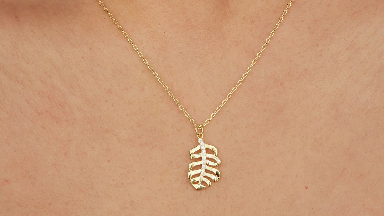 Savvy Cie Cubic Zirconia Leaf Necklace
