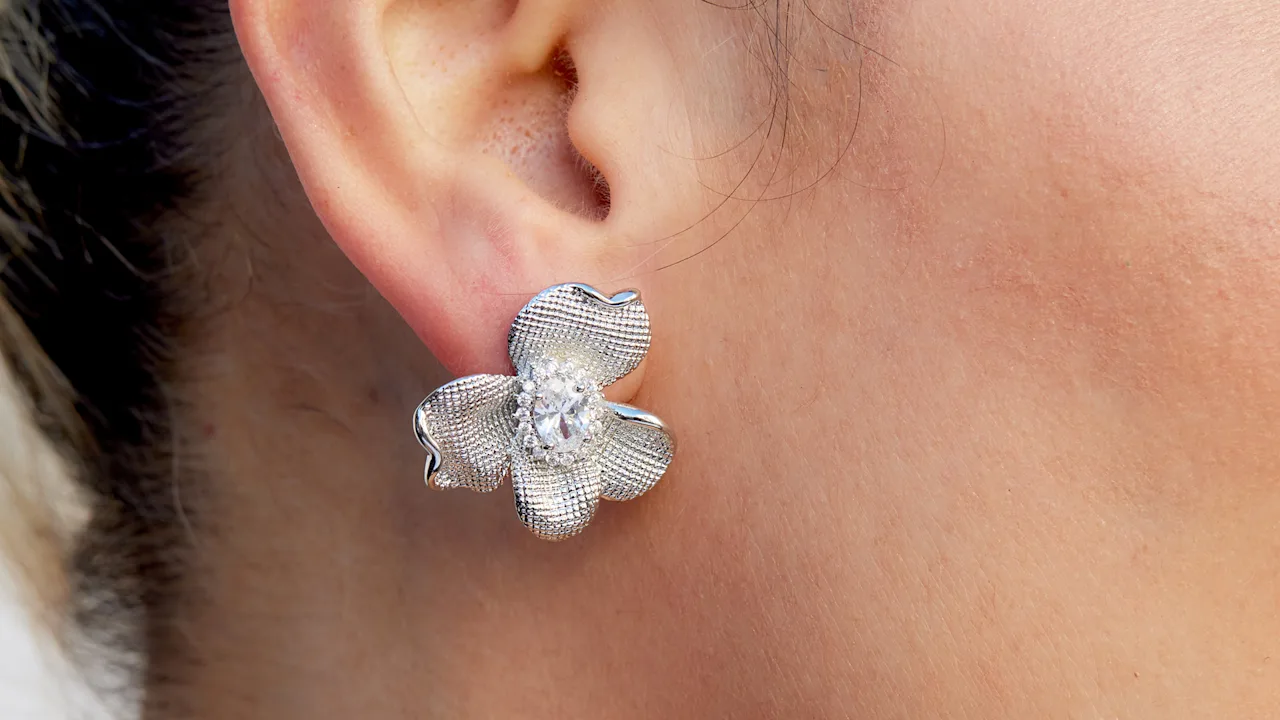 Savvy Cie Floral Button Earrings with Cubic Zirconia Center