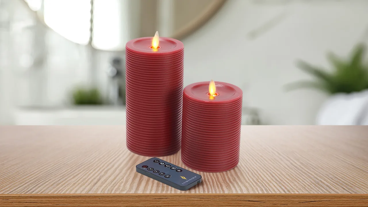 2-Pack: Luminara Textured Striped Flameless Pillar