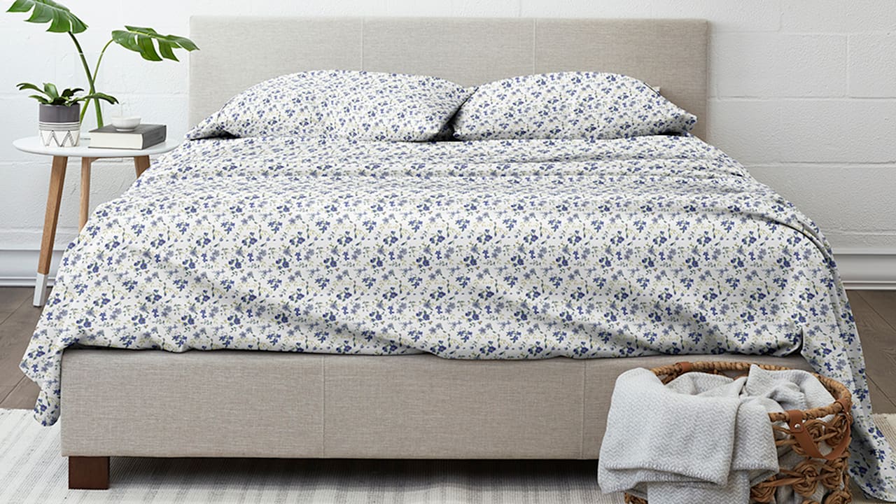 The Blossoms Pattern 4 PC Sheet Set Light Blue