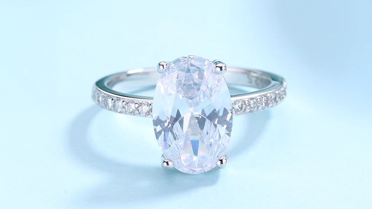 Rose And Lilly Lab-Created White Sapphire & Sterling Silver Oval Solitaire Ring