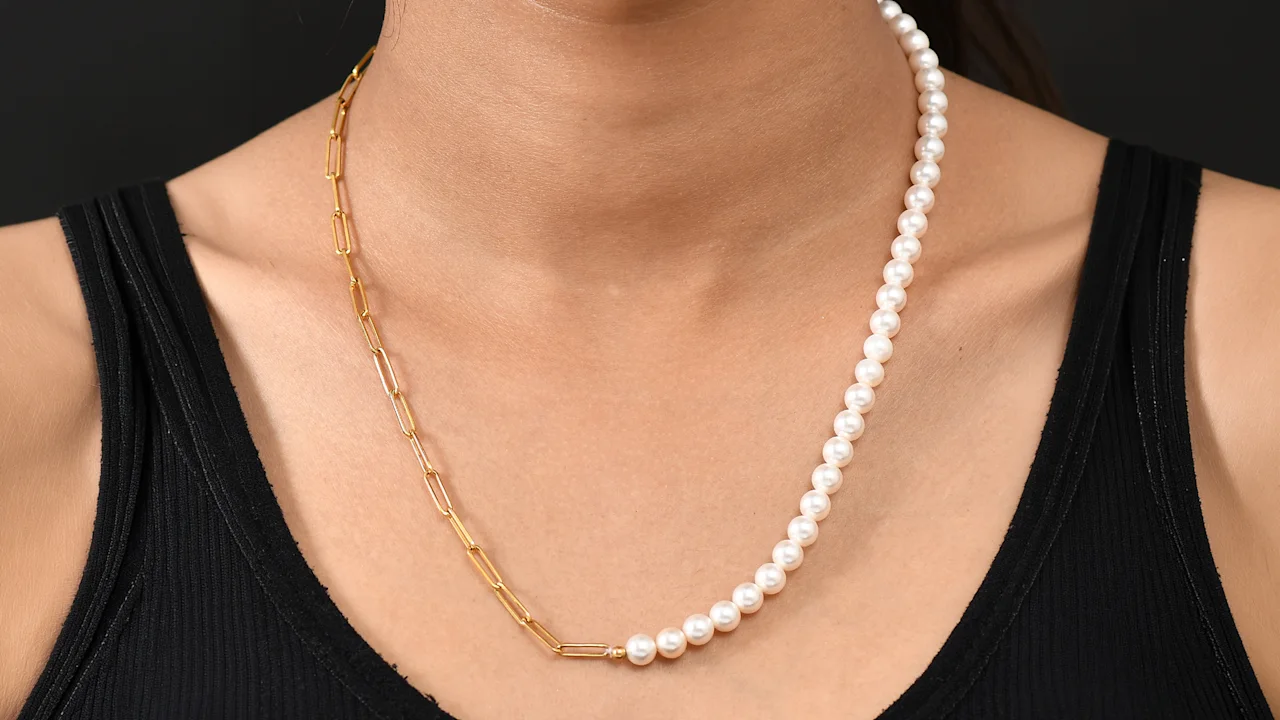 D'Joy Pearl 18" Necklace in 18K Vermeil Yellow Gold Over Sterling Silver