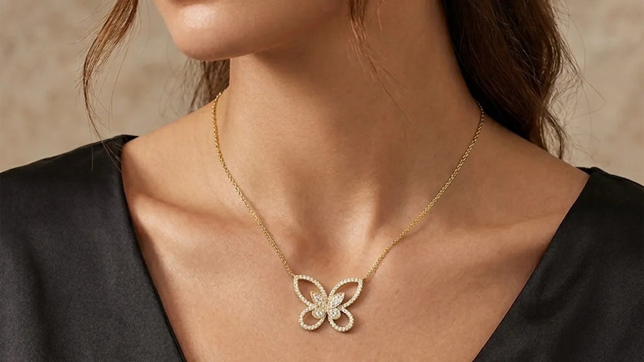 Kylie Harper Sterling Silver Curved CZ Butterfly Statement Necklace