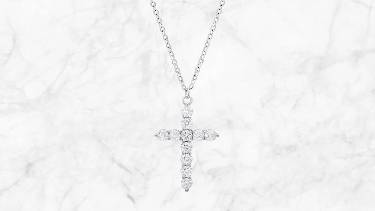 Saffron 1.0 Moissanite Cross Pendant Sterling Silver Necklace