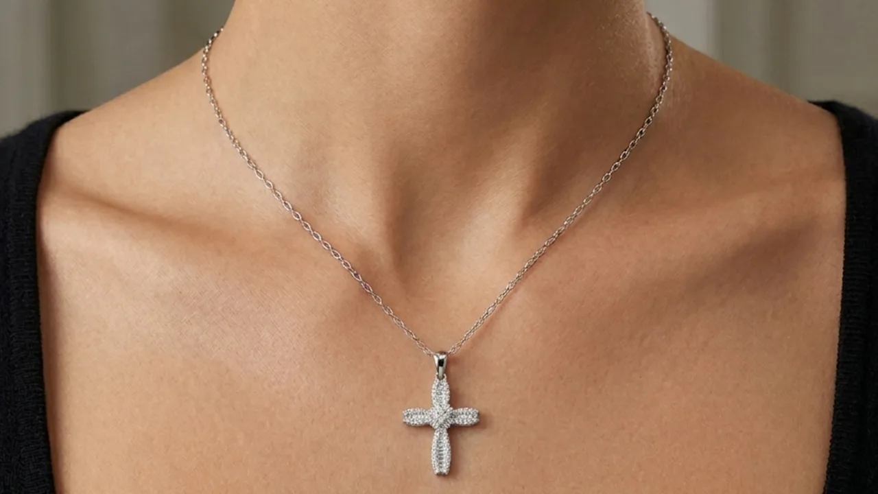 Kylie Harper Sterling Silver Petite Luxurious Baguette-Cut CZ Cross Pendant