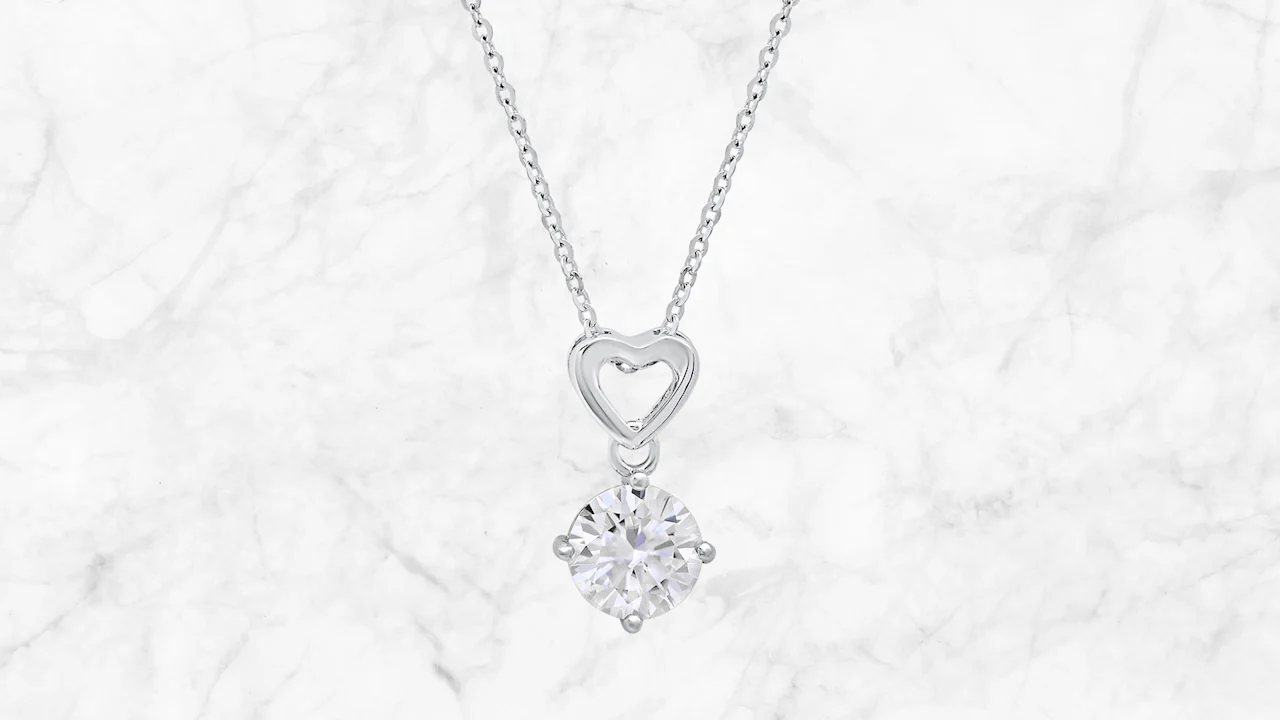 Saffron 1.0 Carat TW Moissanite Heart Drop Pendant Sterling Silver Necklace