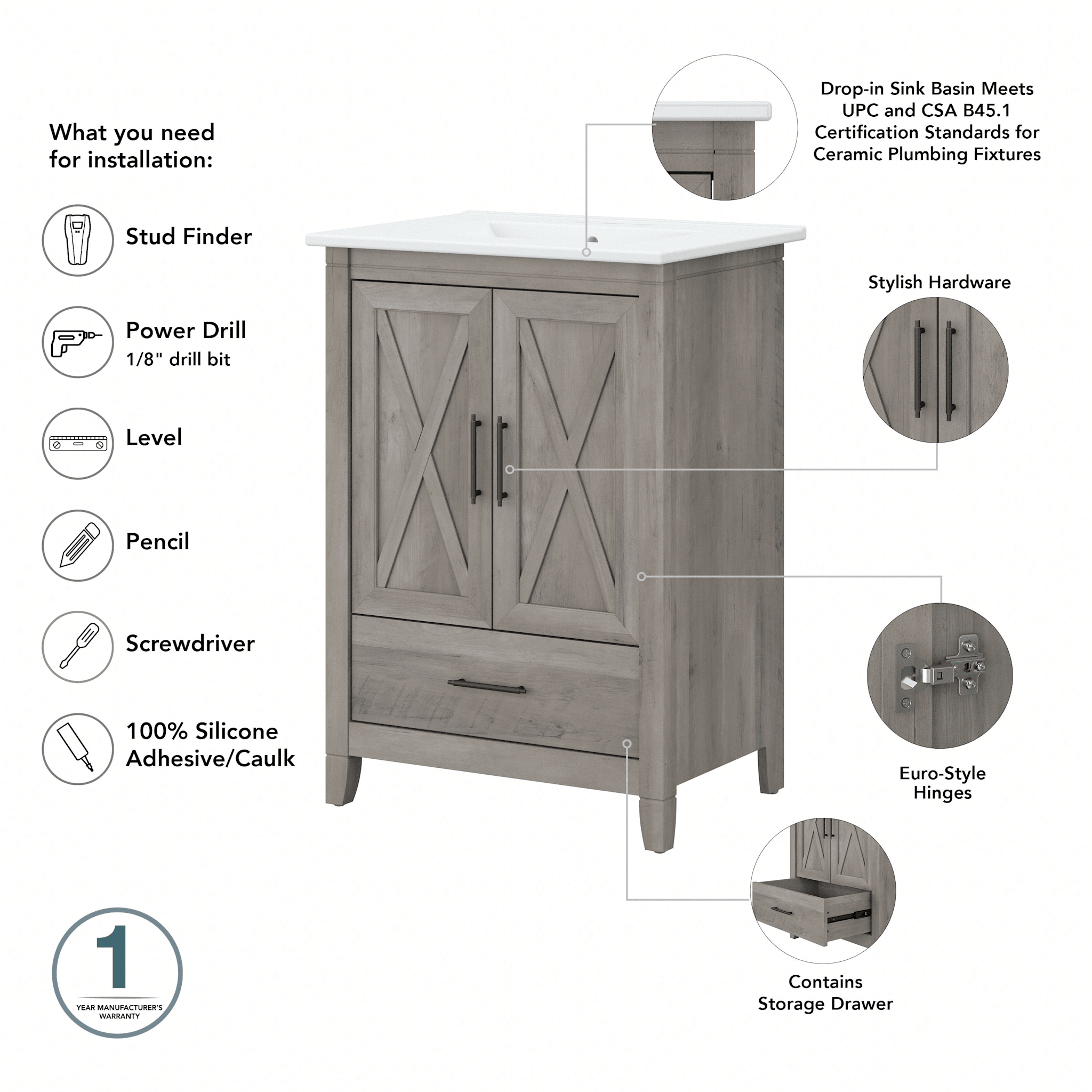 Key West 24W Bathroom Vanity with Sink — panel 1