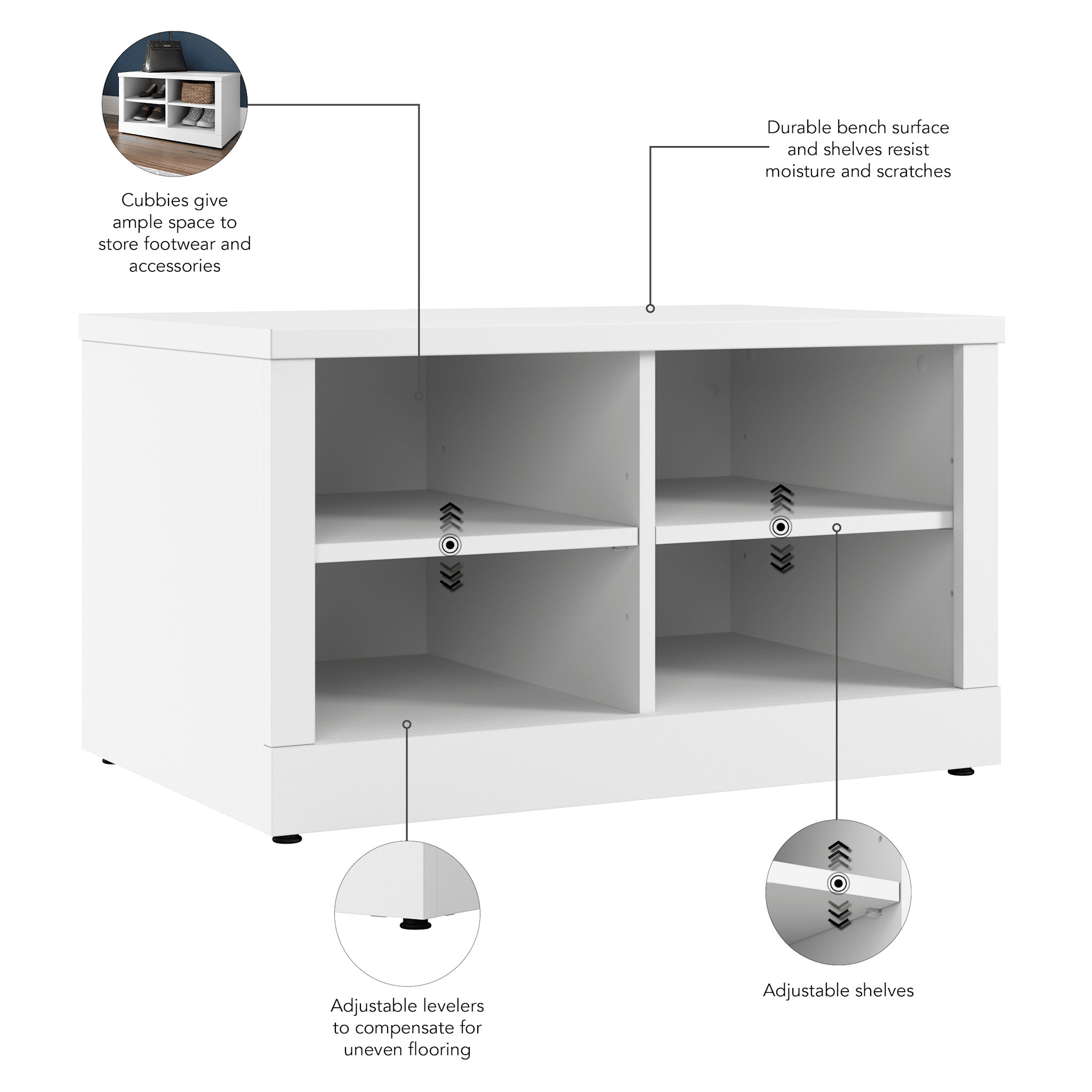 Hampton Heights 30W Shoe Bench — panel 1