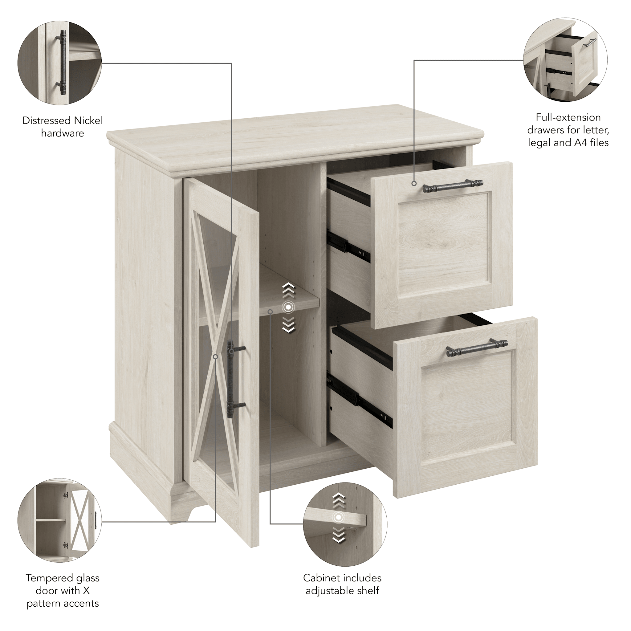 Lennox Farmhouse 2 Drawer Lateral File Cabinet with Shelves — panel 1