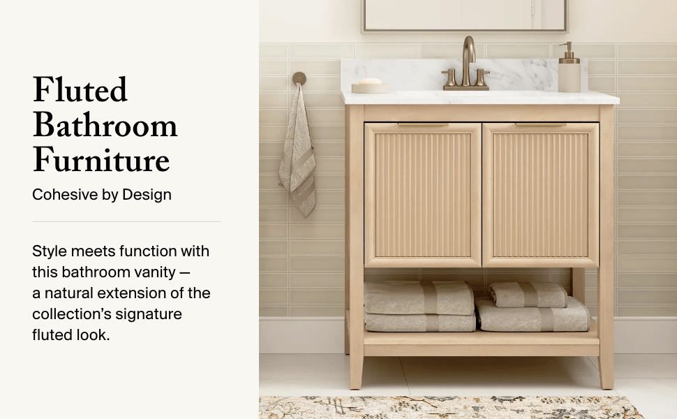 Bush Home Camille 32W Fluted Vanity with Faux Marble Basin — panel 2