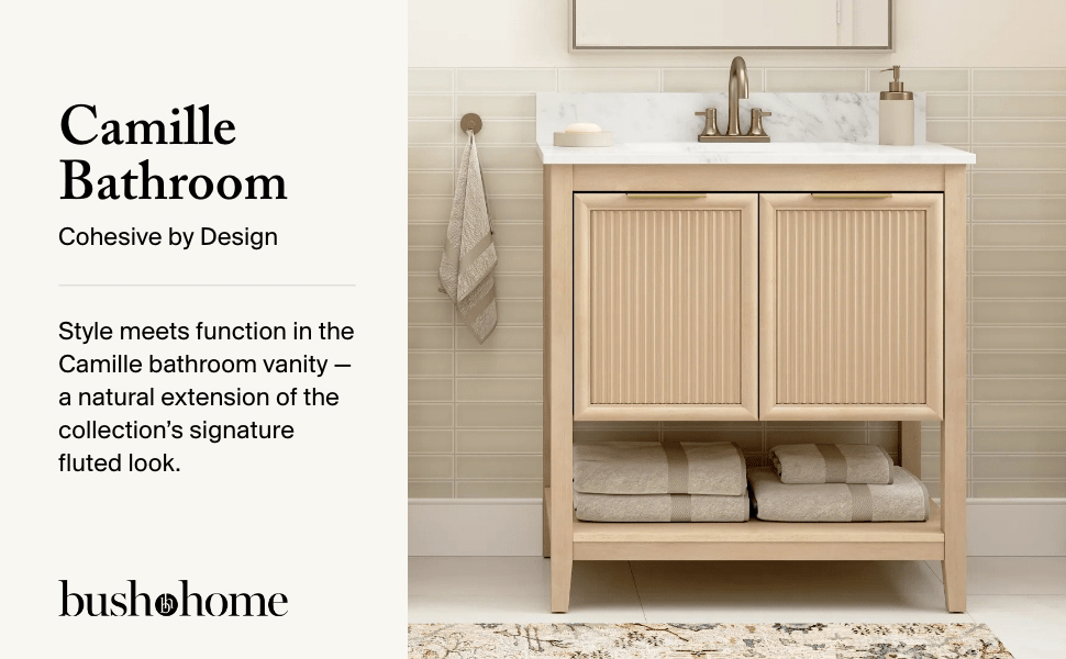 Bush Home Camille 32W Fluted Vanity with Faux Marble Basin — panel 1