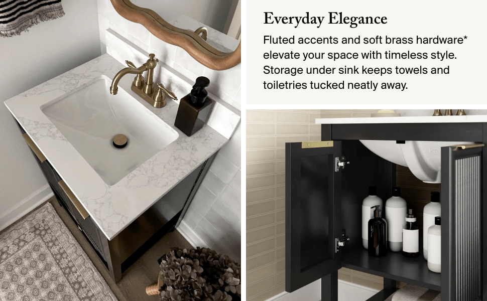 Bush Home Camille 32W Fluted Vanity with Faux Marble Basin — panel 3