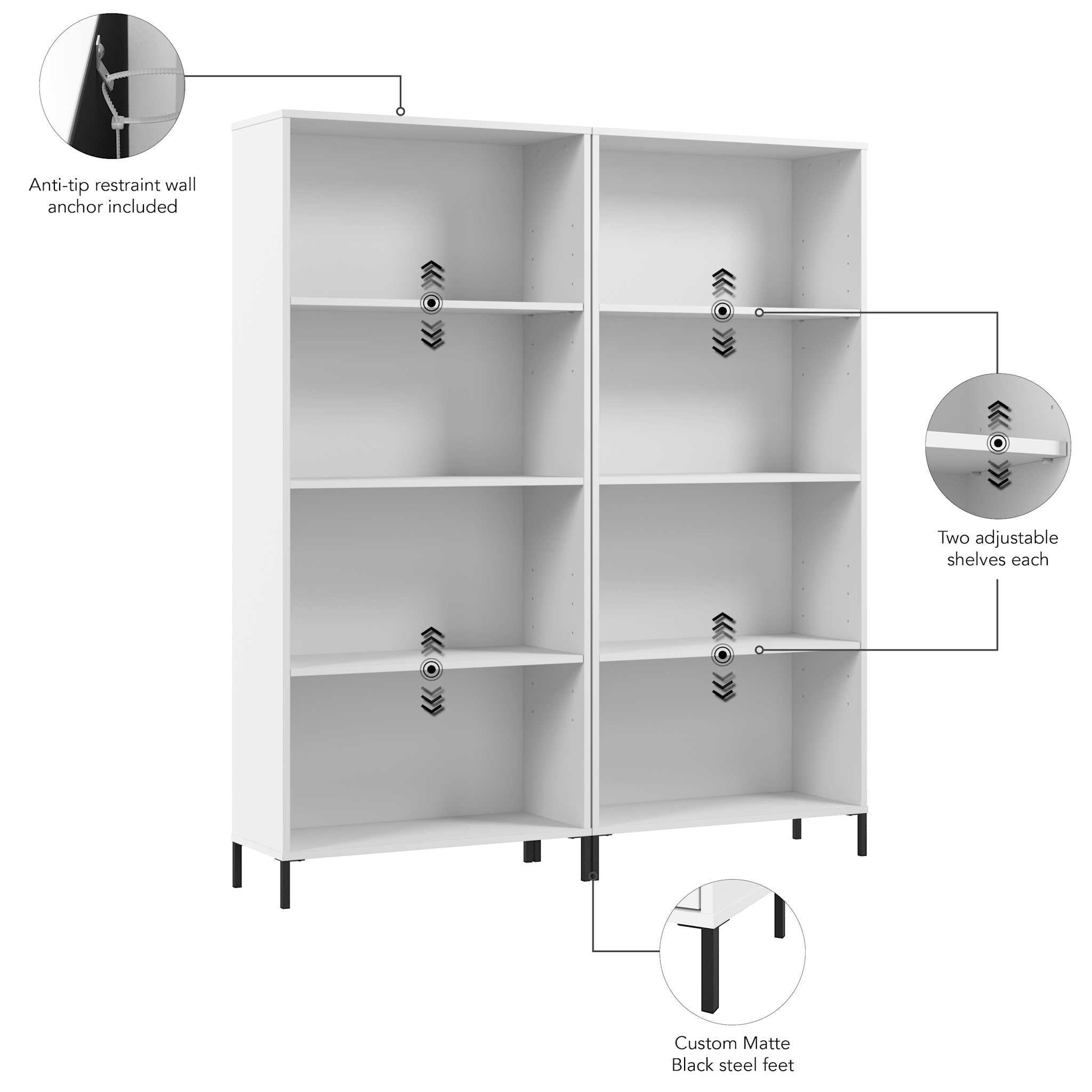Essence 4 Shelf Bookcase - Set of 2 — panel 10