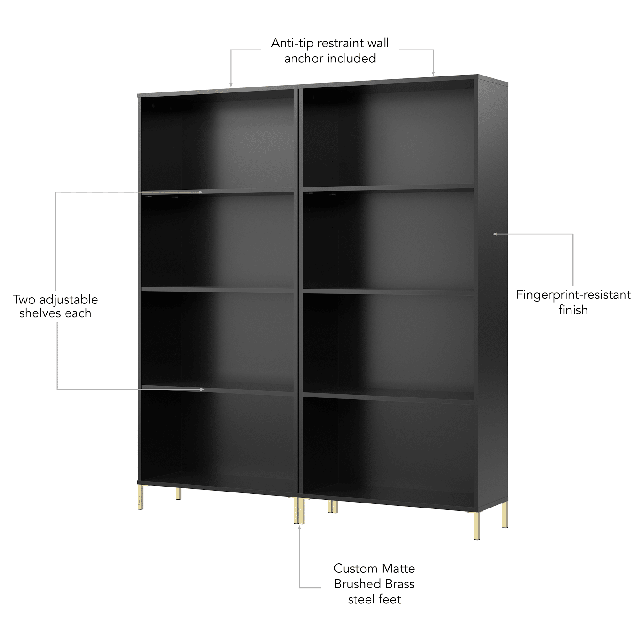 Soho 4 Shelf Bookcase - Set of 2 — panel 1