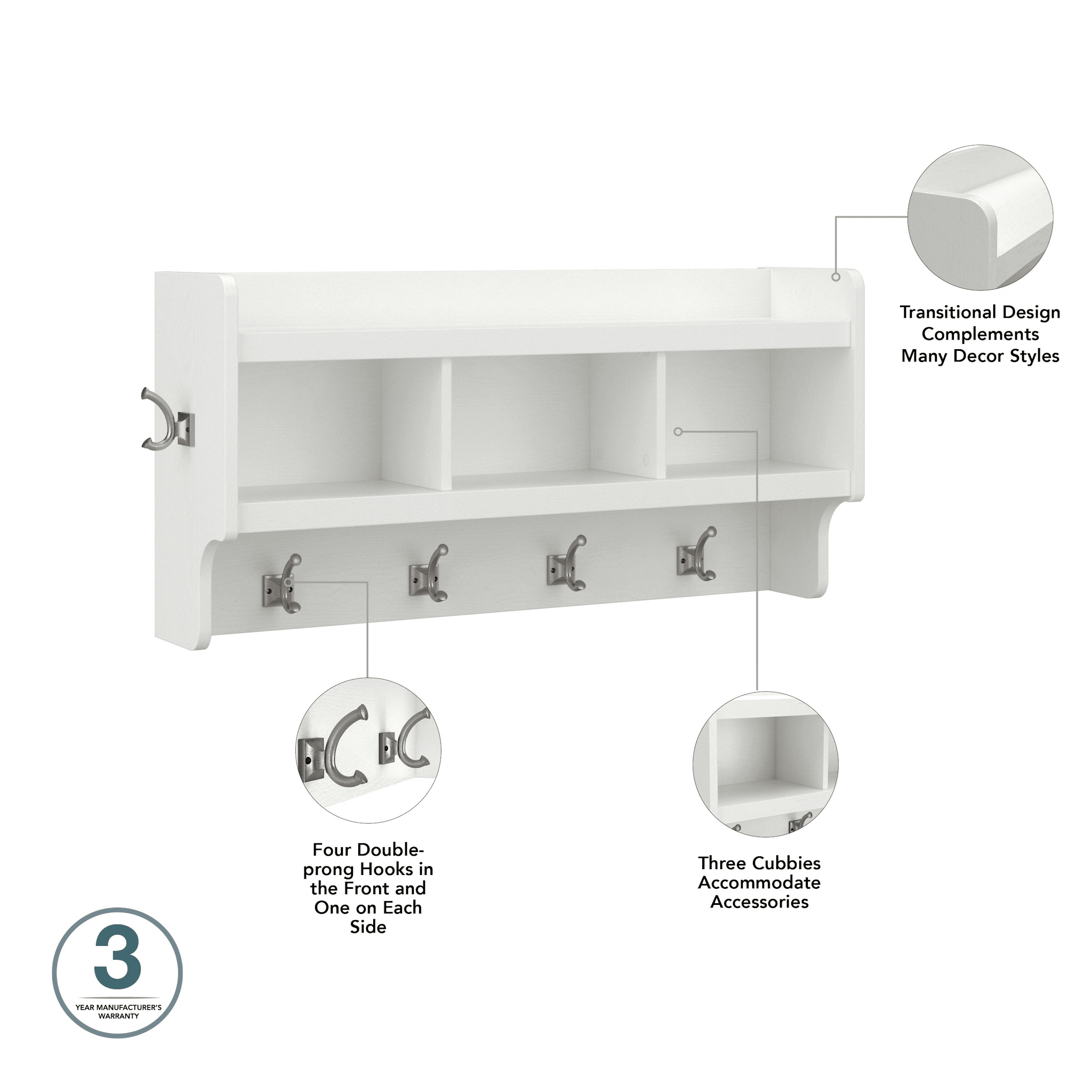 Woodland 40W Shoe Storage Bench with Doors and Wall Mounted Coat Rack — panel 1