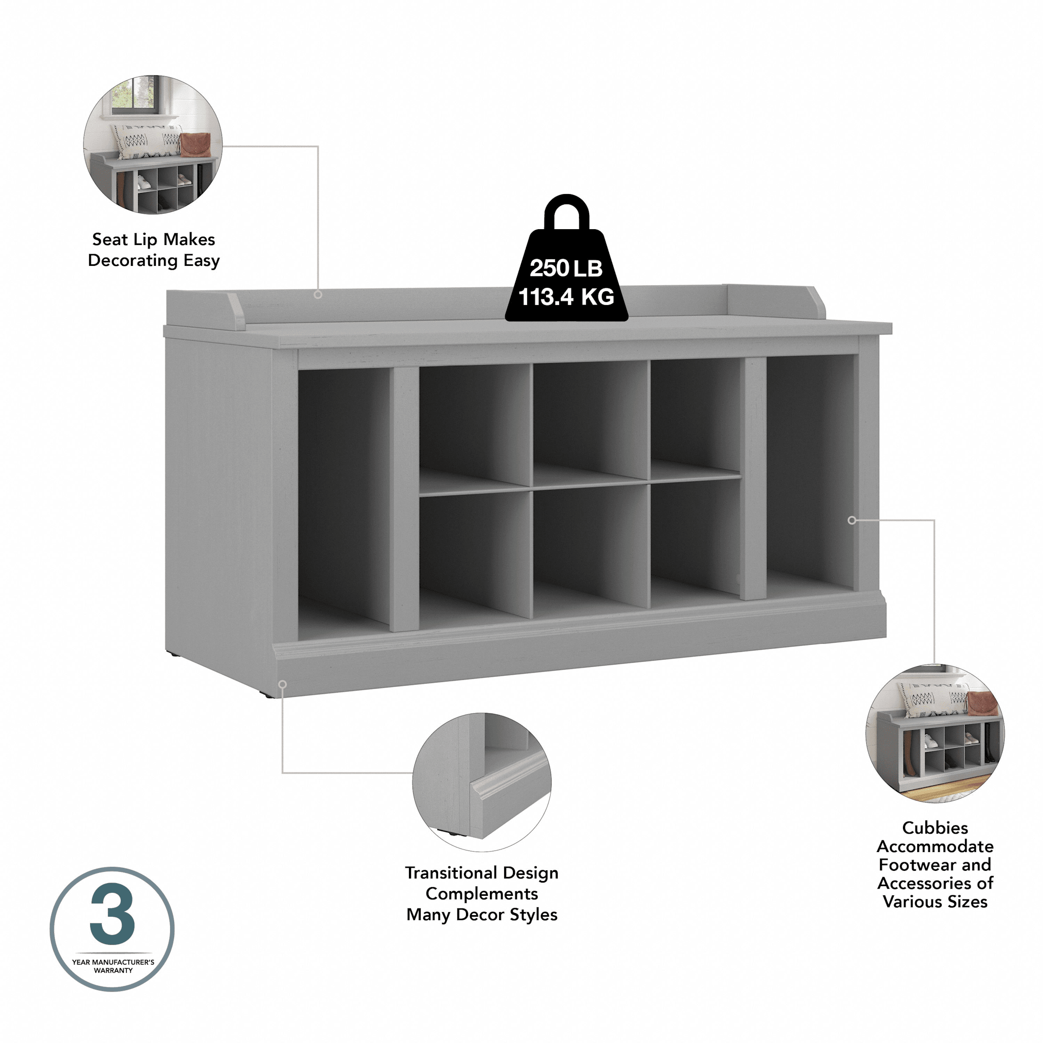 Woodland 40W Shoe Storage Bench with Shelves — panel 1
