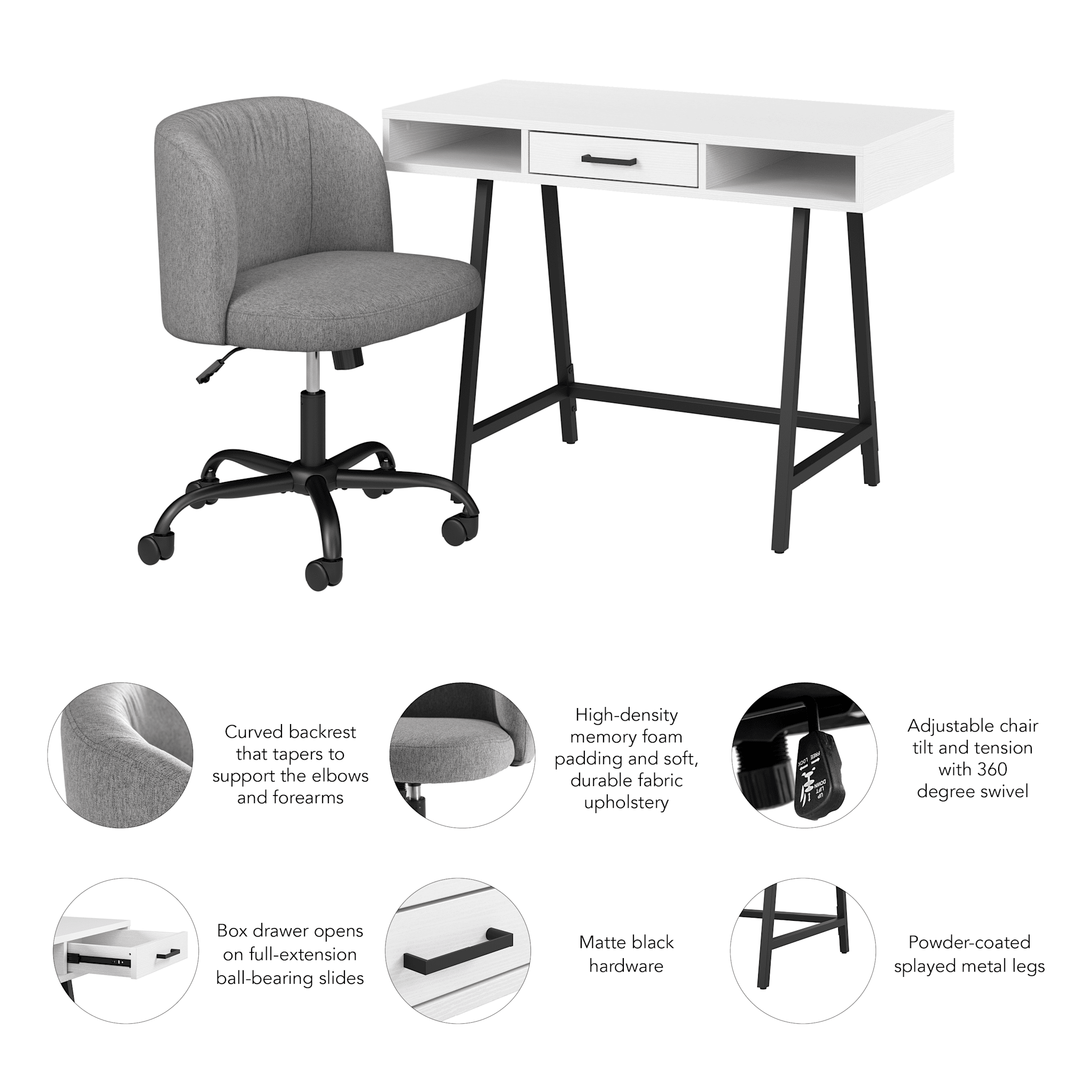 Steele 40W Small Writing Desk and Chair Set for Home Office — panel 1