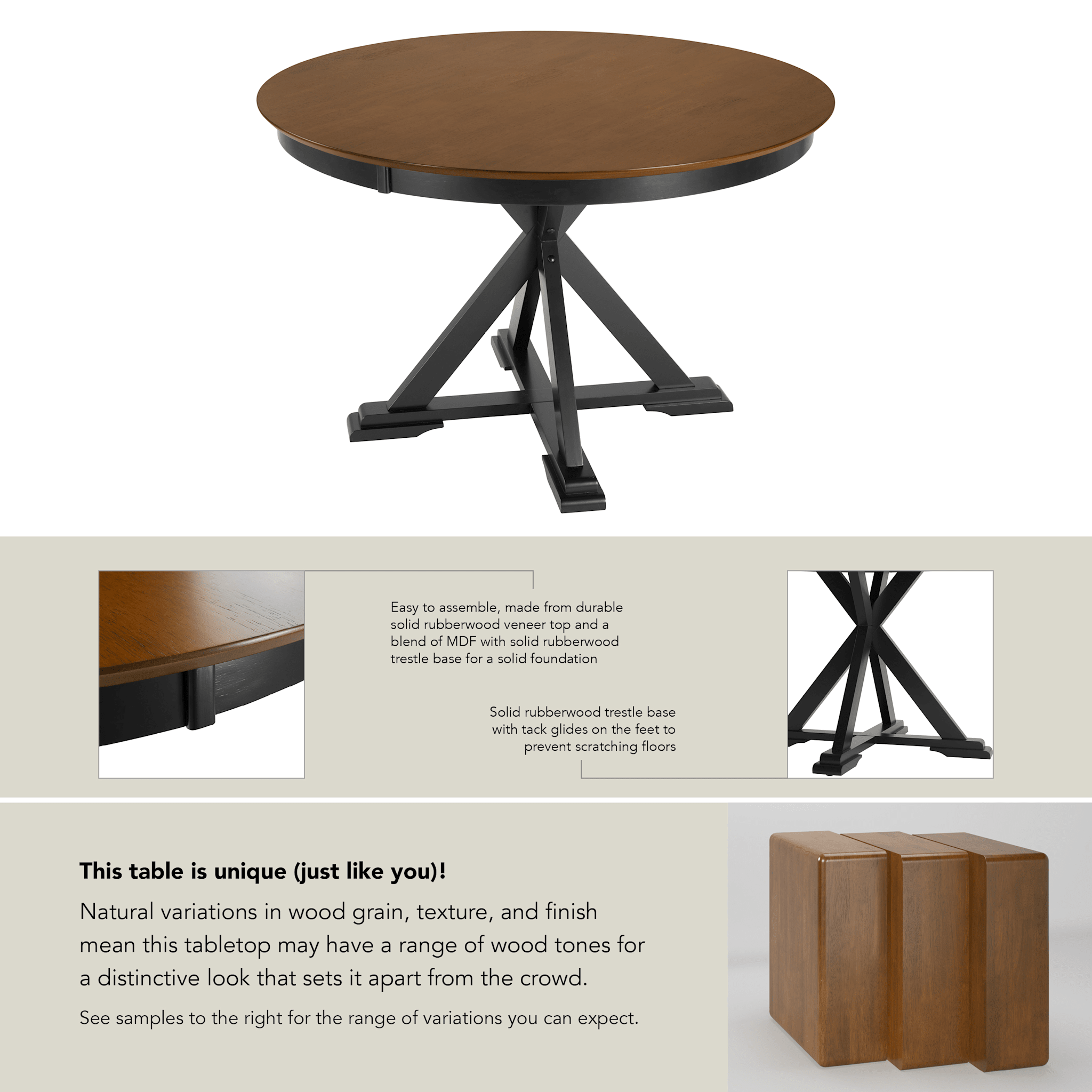 West End 45W Round Trestle Dining Table — panel 11