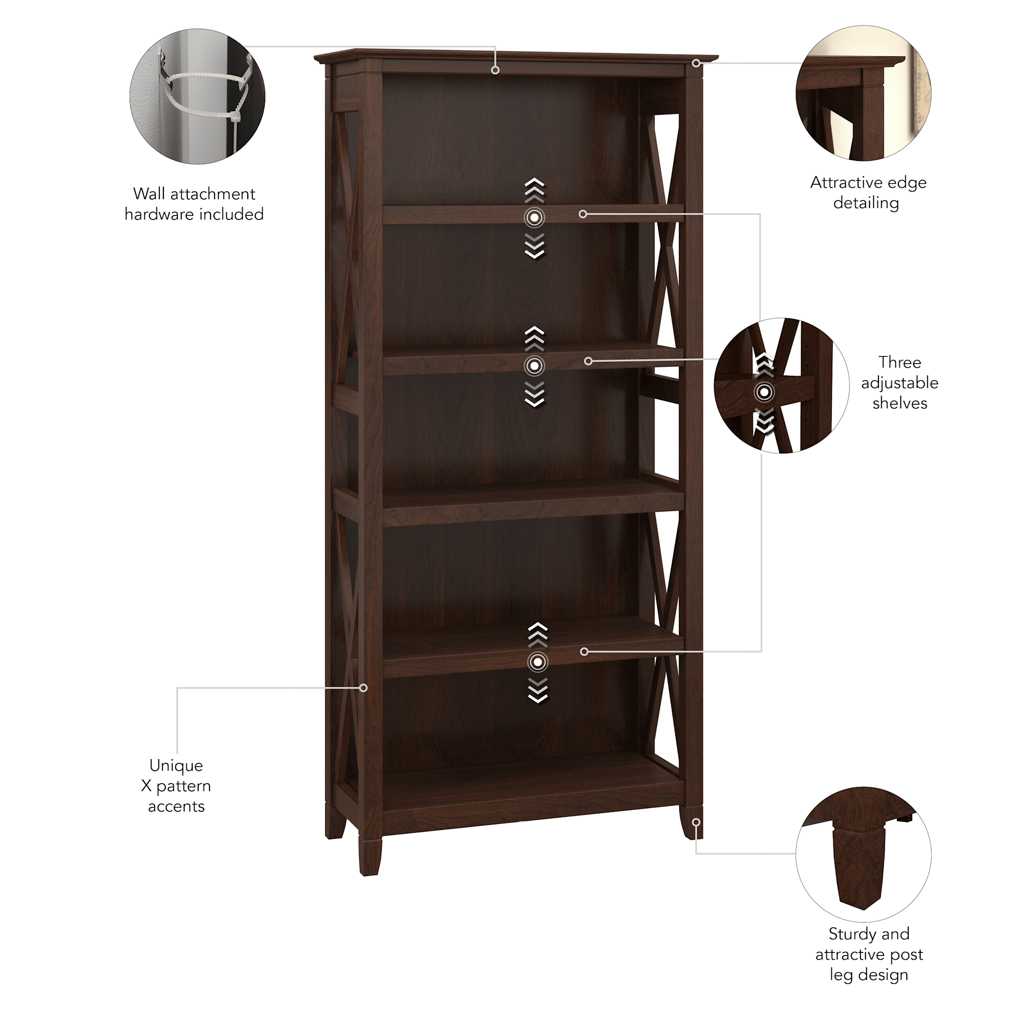 Key West Tall 5 Shelf Bookcase — panel 1