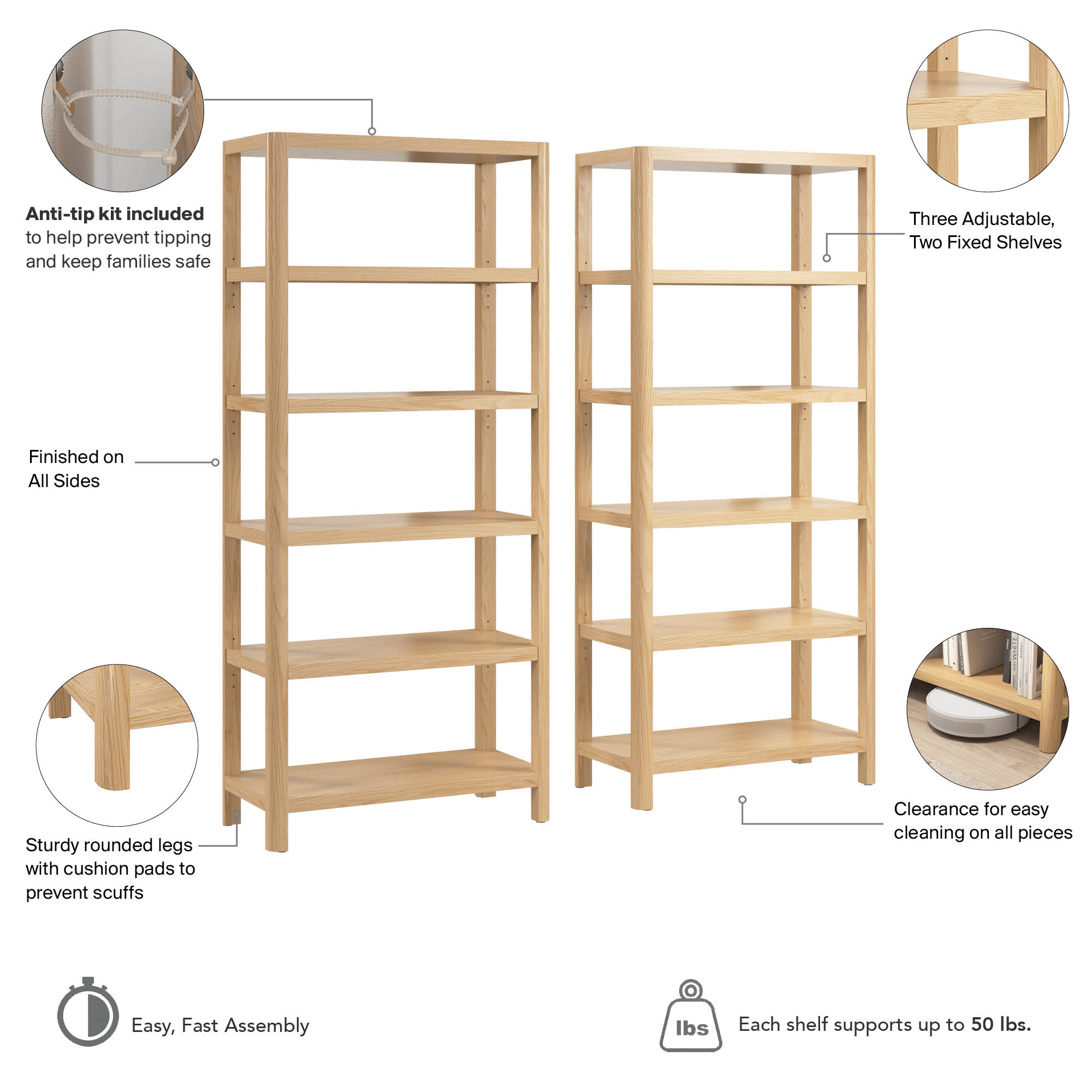 Bush Home Vera 5 Shelf Bookcase - Set of 2 — panel 11